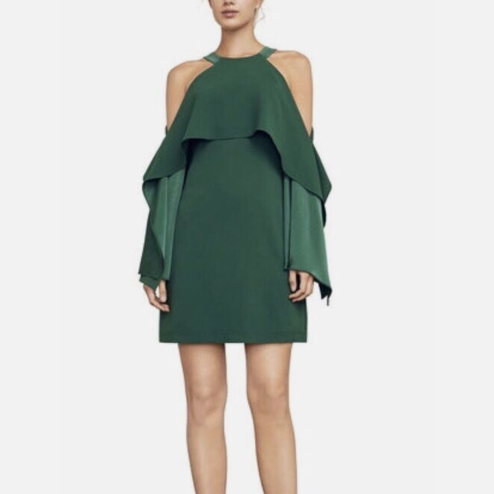 BCBG MaxAzria Tristyn Green Cold Shoulder Halter Ruffle Mini Dress